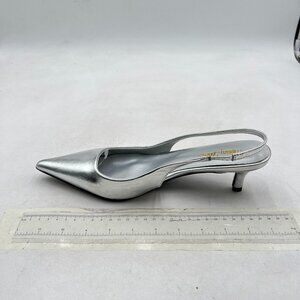 Silver Basic Slingback Pointed Closed Toe Pumps Strap Low Heels Comfy Work Shoes